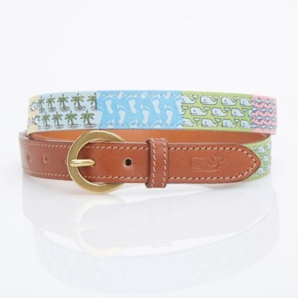 Vineyard Vines Patchwork Silk Leather Buckle Belt  Women’s XS Preppy Coastal - Picture 1 of 12